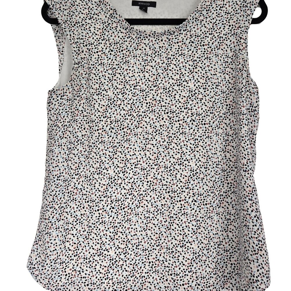 RW&CO White Black Beige & Gray Spotted Sleeveless Top S